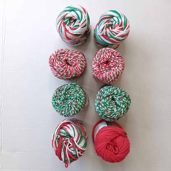 Lot of 8 Lily Sugar 'n Cream Holiday Christmas Red Green Cotton Ombre Yarn - Picture 3 of 16